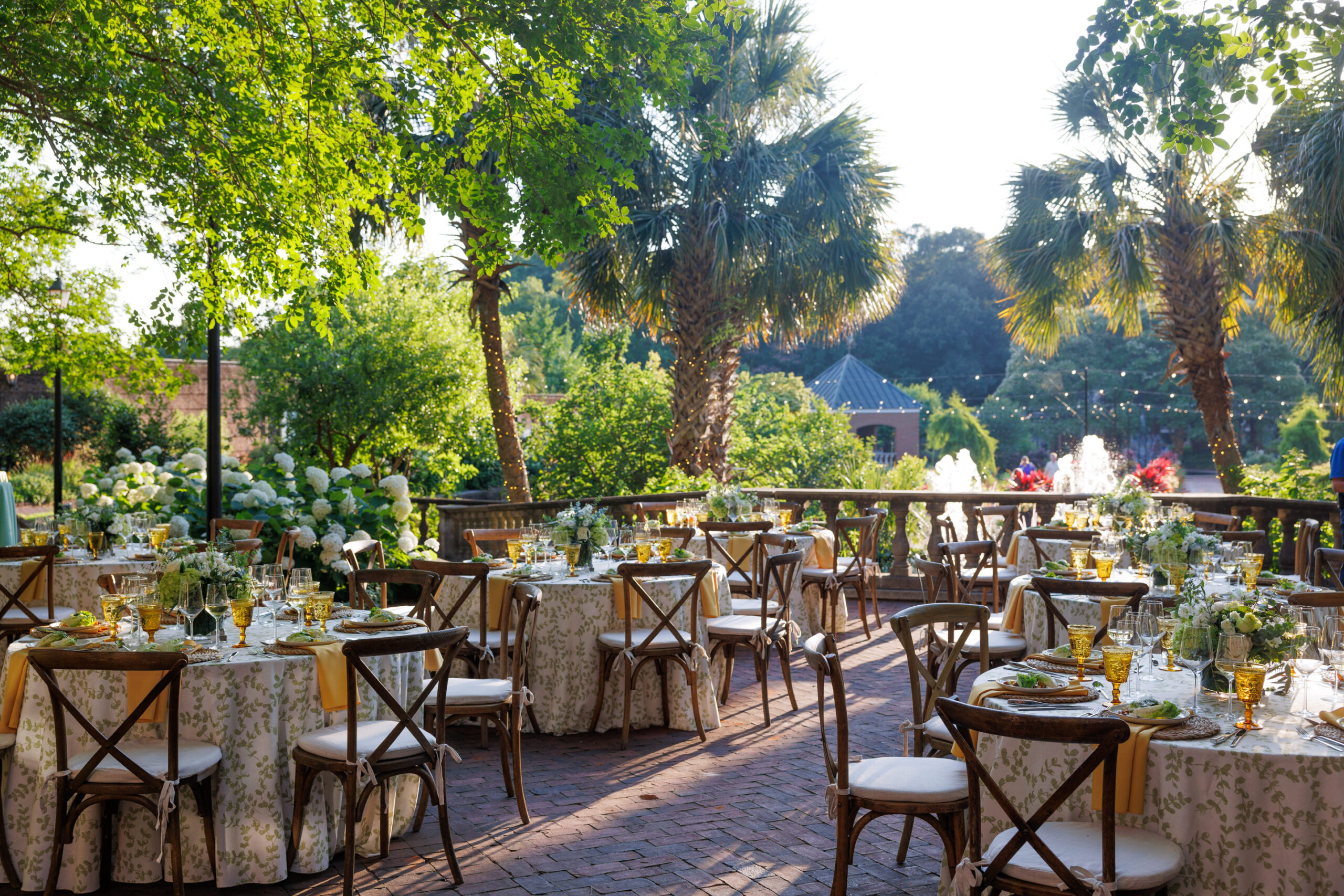 Tables set at Riverbanks Zoo and Garden for the final evening's dinner.